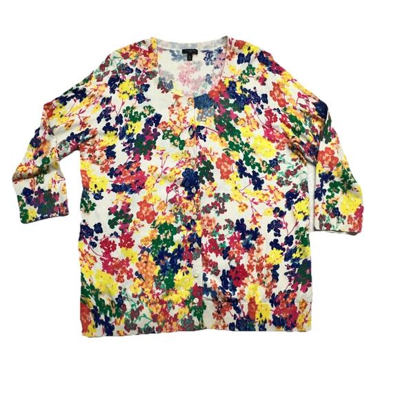 Talbots Sweaters - Talbots Womens Size 1X Cardigan Sweater Multi Floral Pattern 3/4 Sleeve